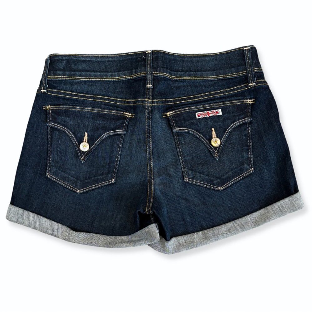 Hudson Crowley Mid Thigh Cuffed Shorts Flap Pockets Dark Wash Size 29 - Picture 2 of 10